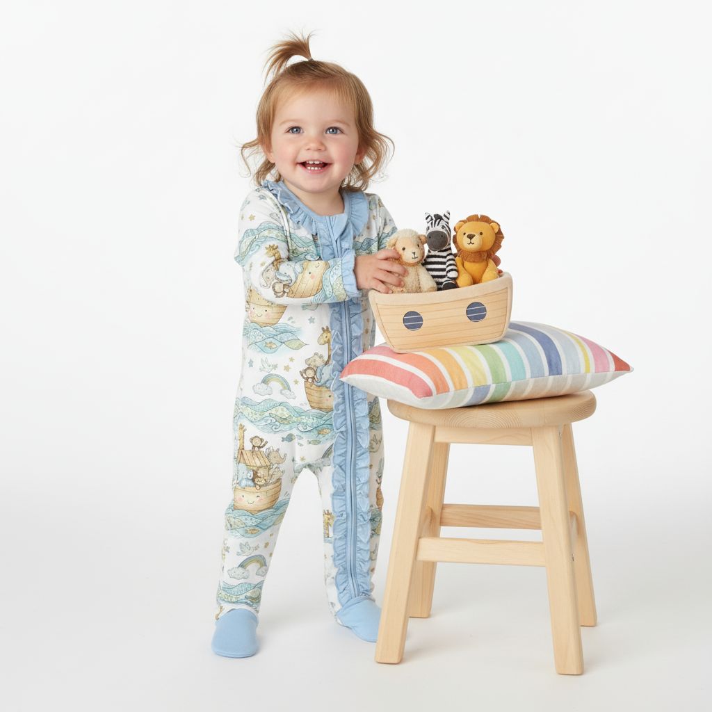 Noah's Ark  Extra Ruffle zippie pajama