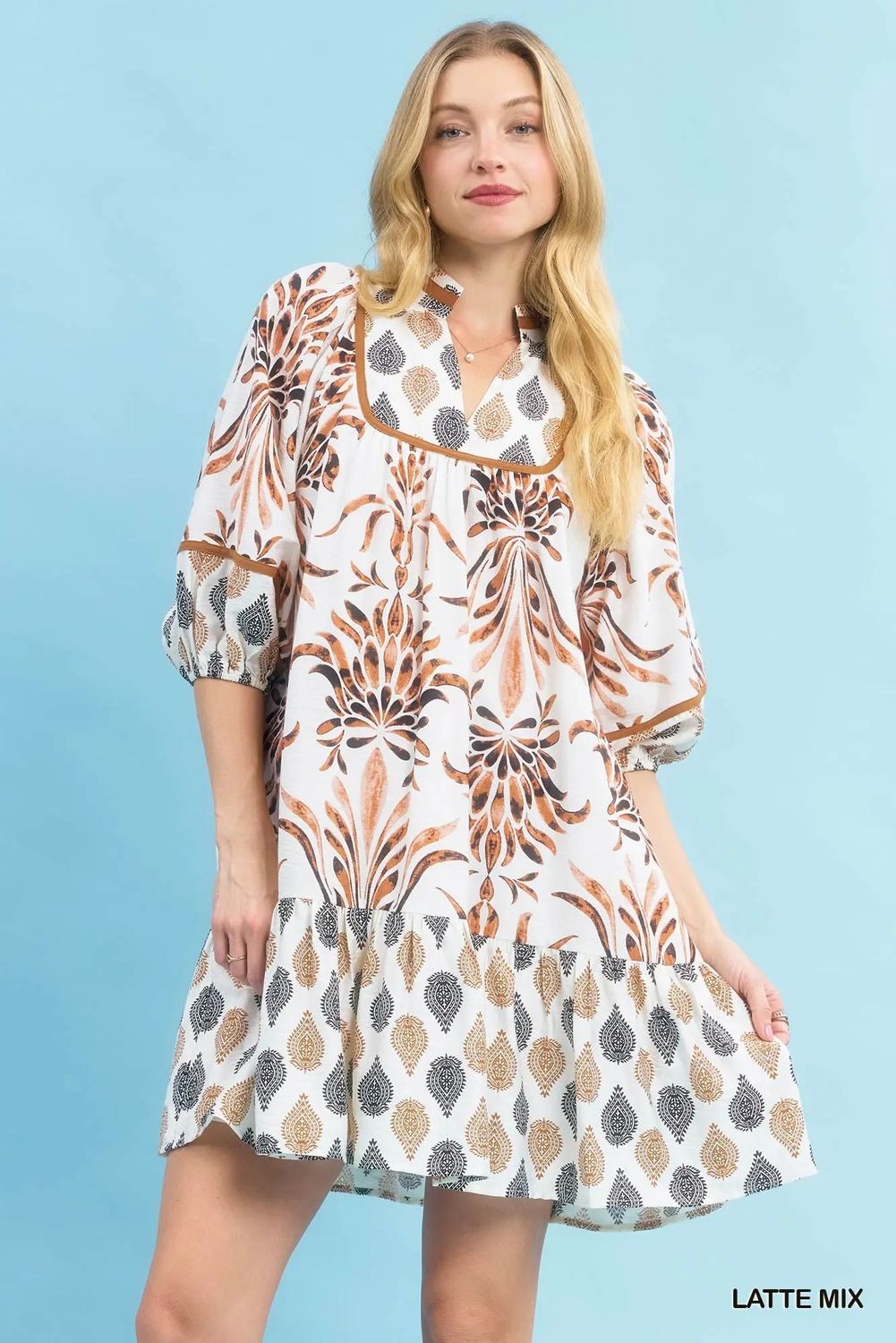 Mix Printed Babydoll Dress