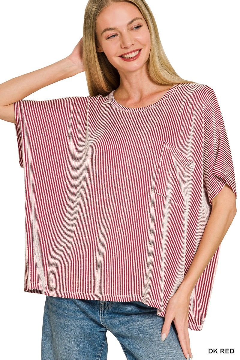 Corded rib oversized short-sleeve top