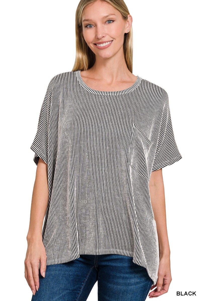 Corded rib oversized short-sleeve top