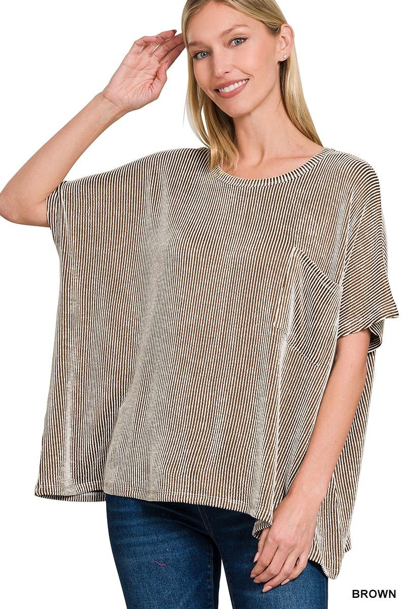 Corded rib oversized short-sleeve top
