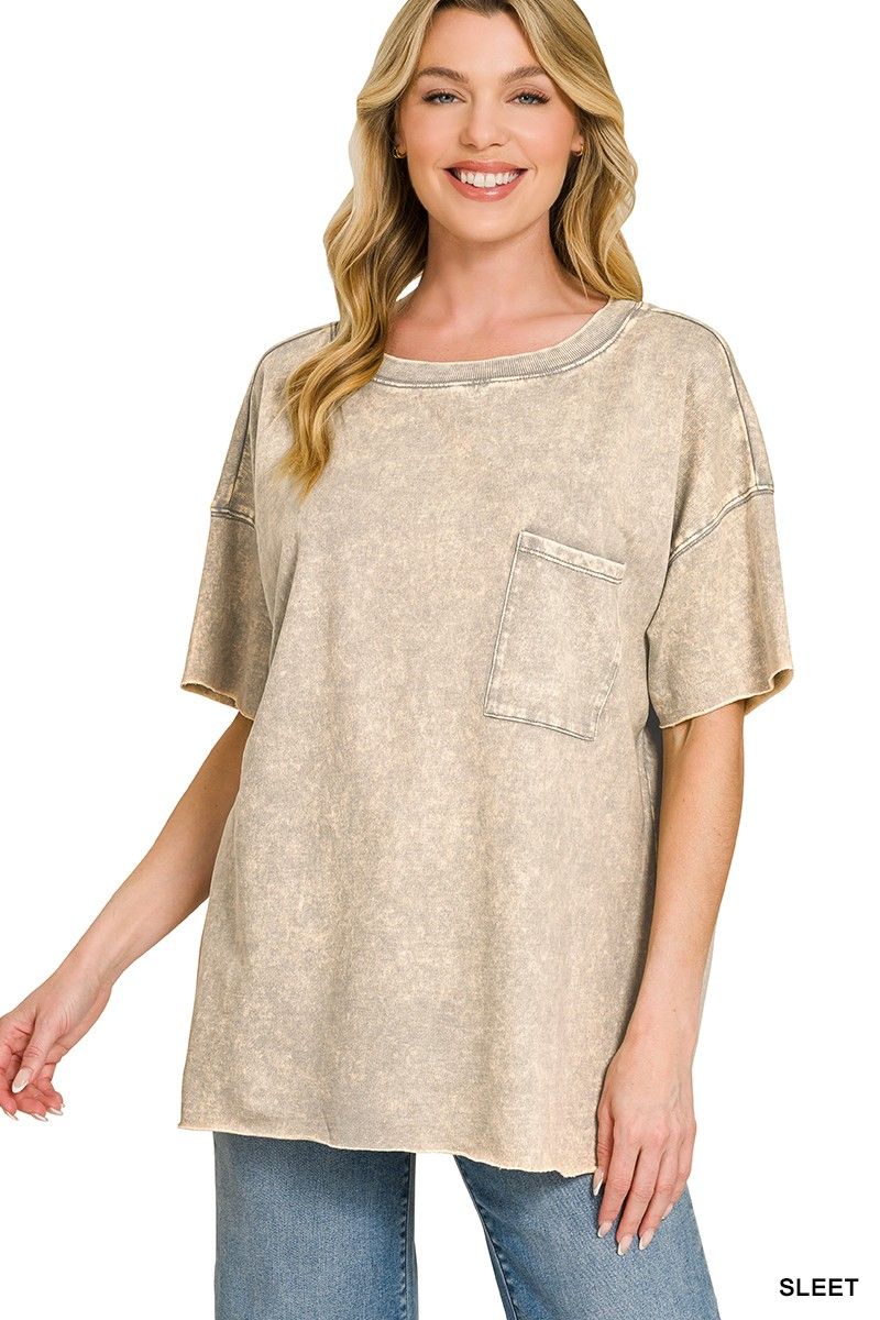 washed terry raw edge top