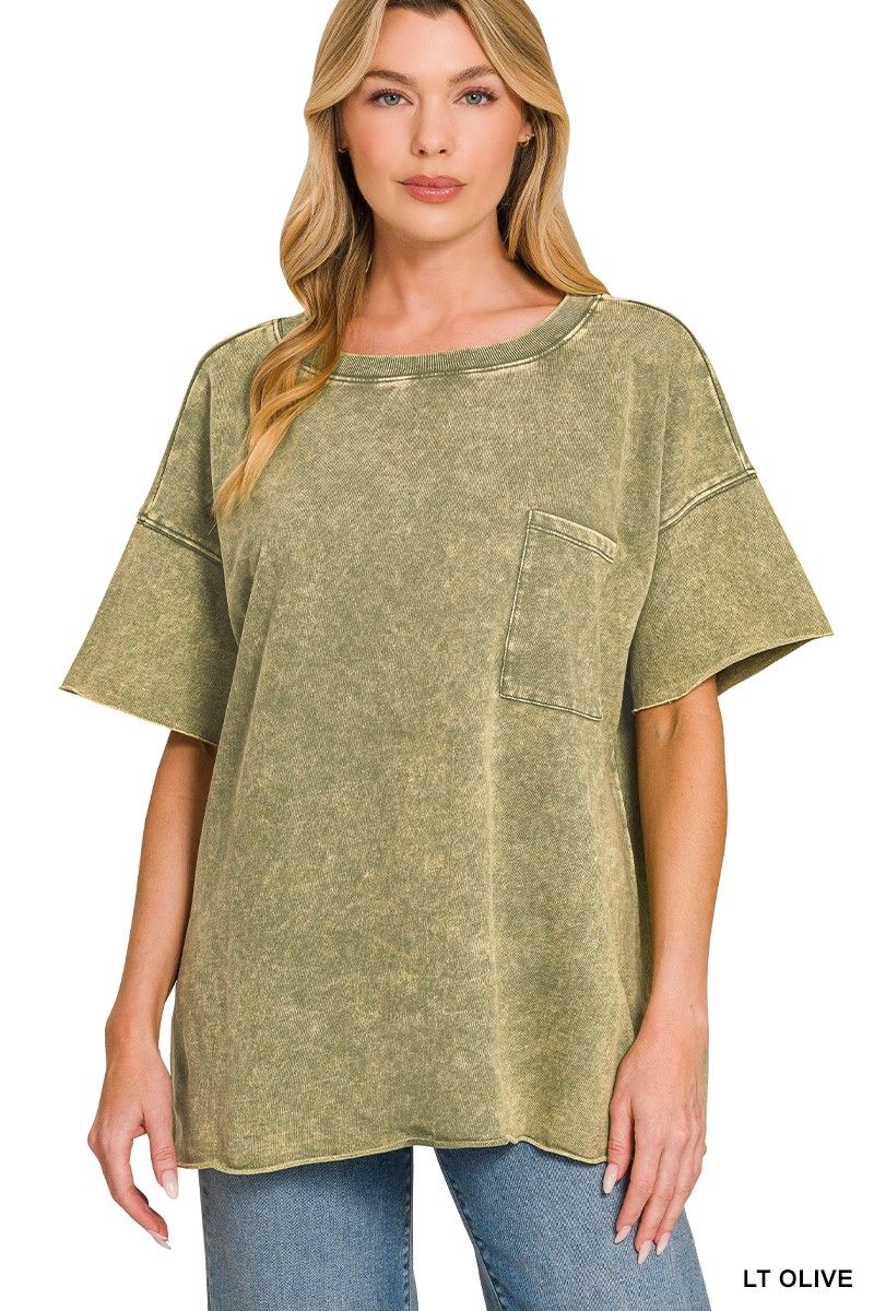 washed terry raw edge top