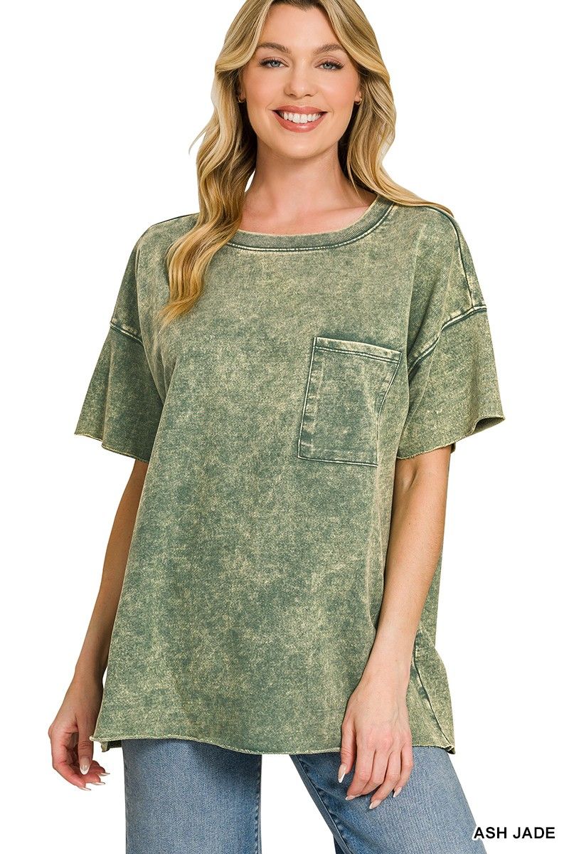 washed terry raw edge top