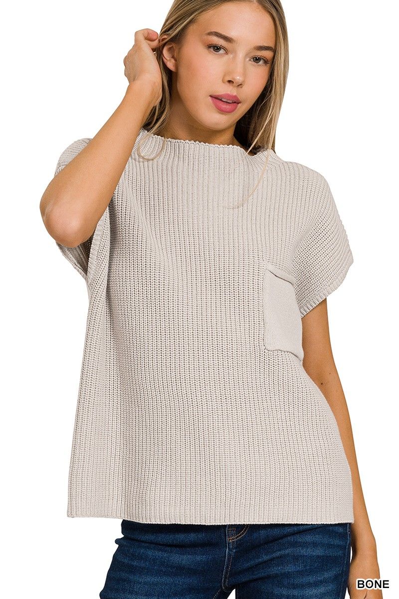 Mock neck short sleeve sweater