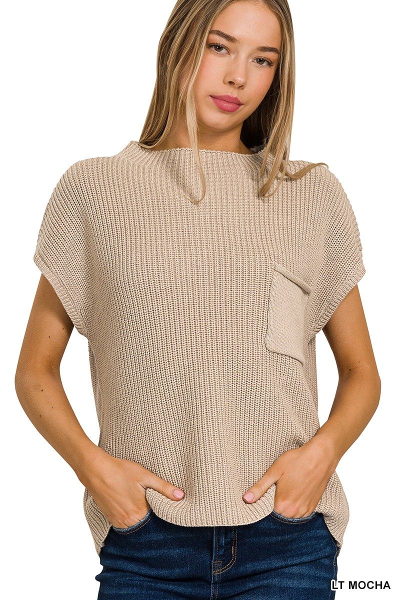 Mock neck short sleeve sweater