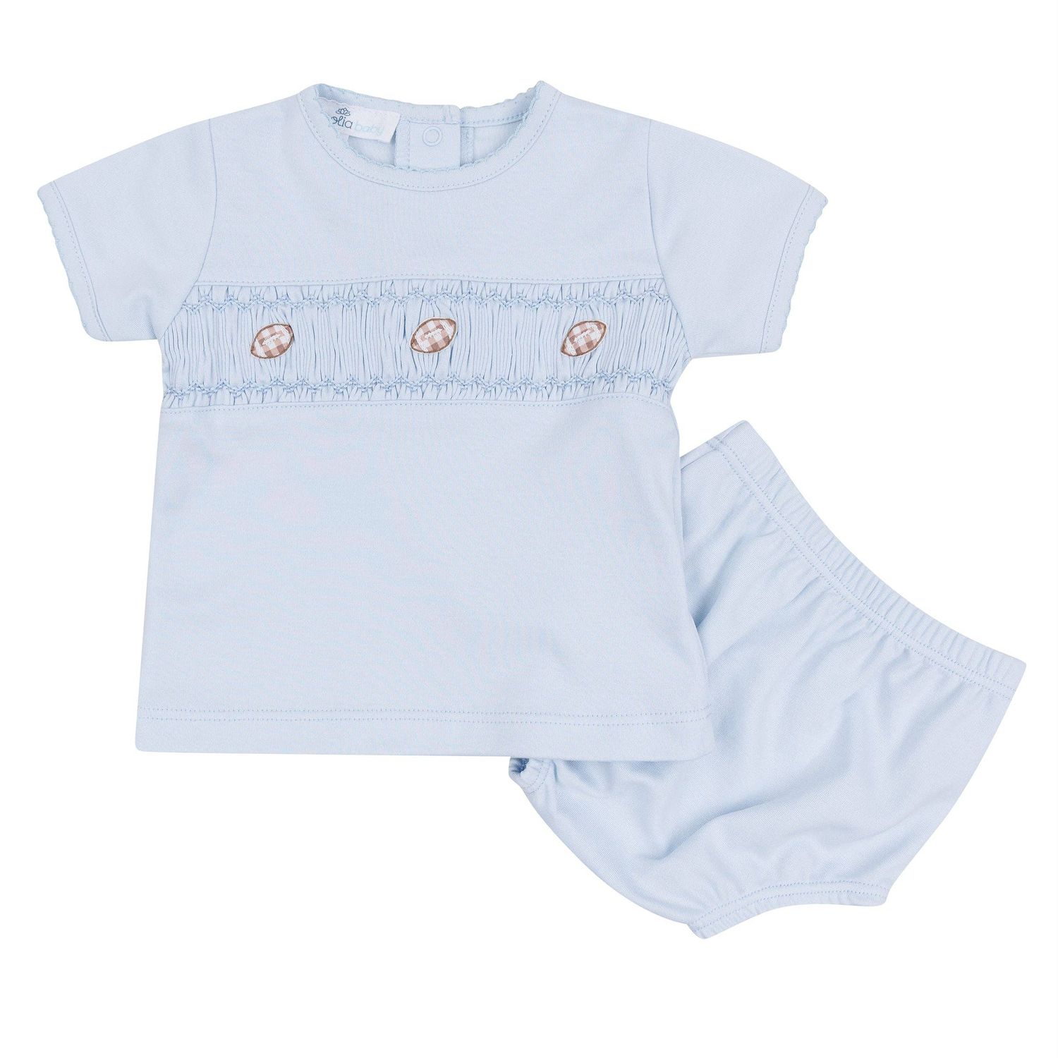 Tiny Tailgater Smocked Diaper Cover Set - Light Blue