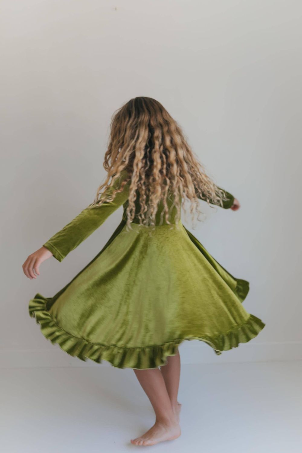 Girls Brooke Green Fir Velvet Holiday Winter Twirl Dress