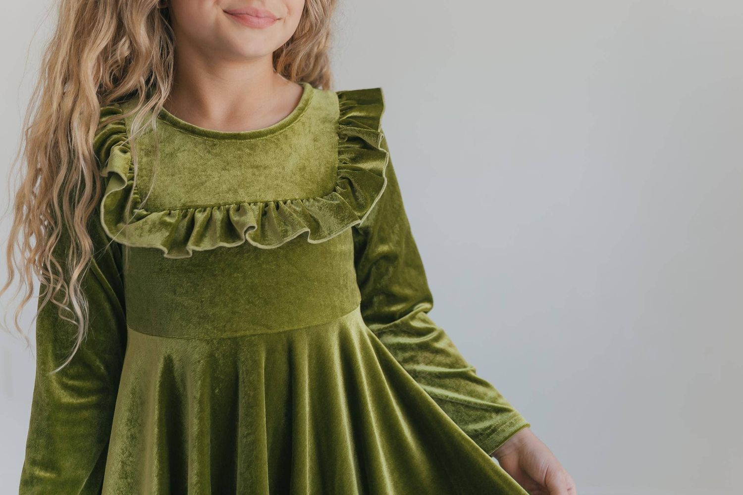 Girls Brooke Green Fir Velvet Holiday Winter Twirl Dress