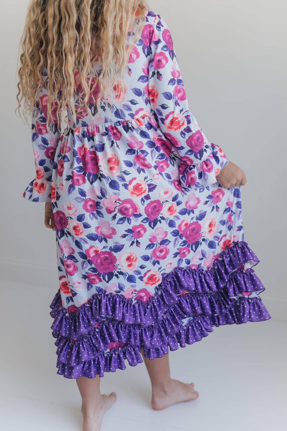 Girls Fall Olivia Purple Winter Garden Floral 3 Ruffle Dress