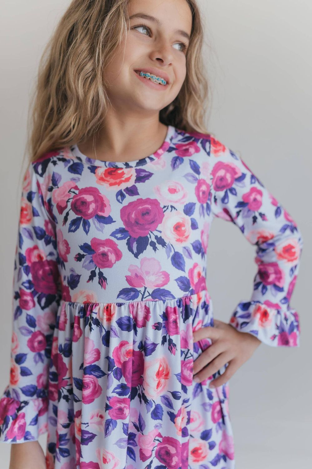 Girls Fall Olivia Purple Winter Garden Floral 3 Ruffle Dress