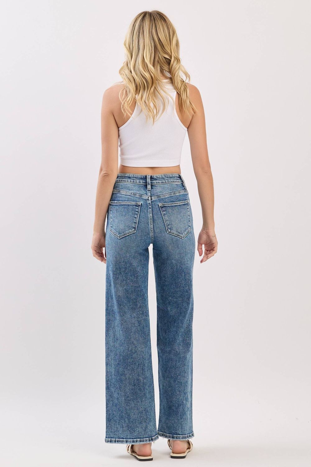 P1544W-MA HIGH RISE SLIM WIDE LEG W/ DESTROYED HEM JEANS