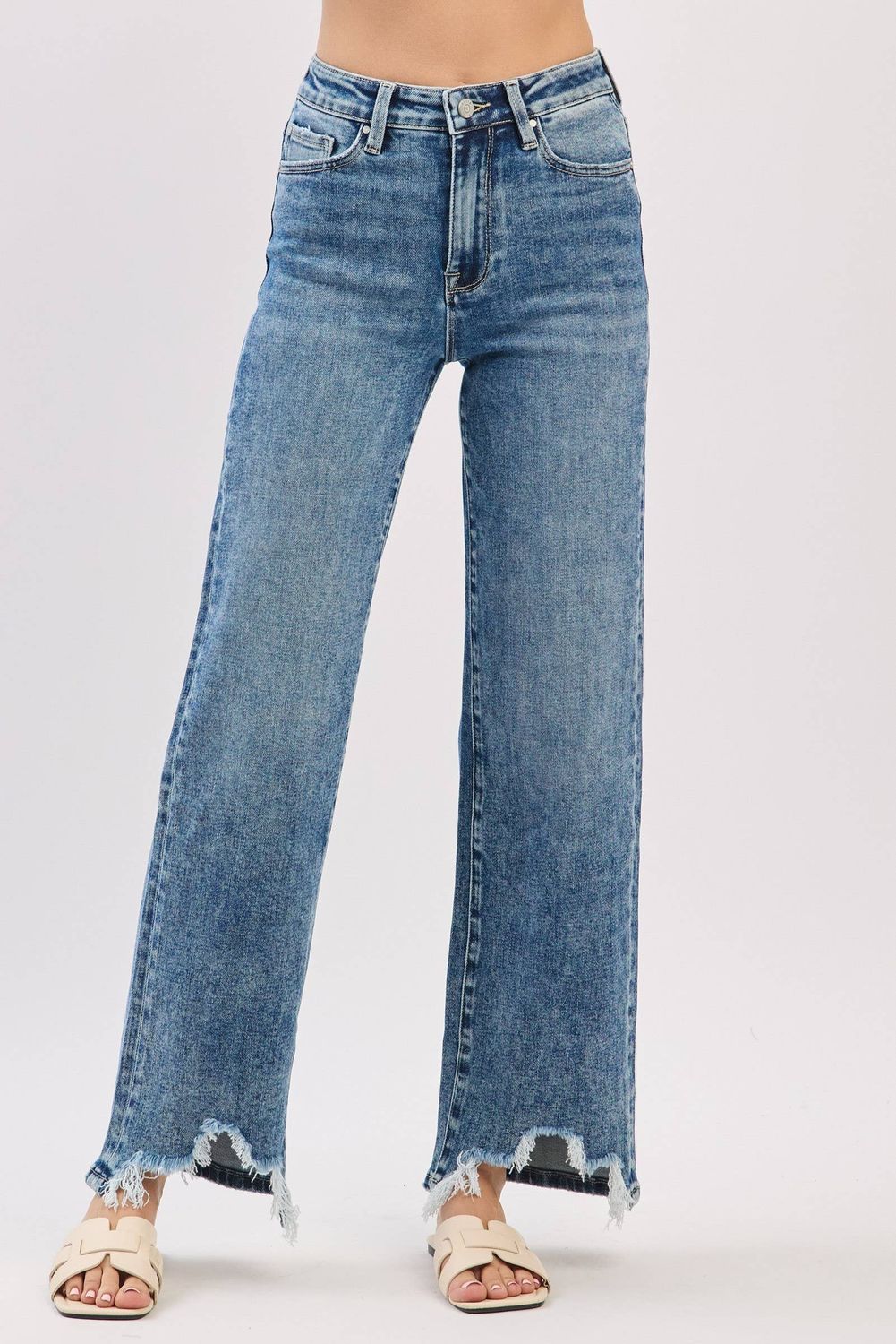 P1544W-MA HIGH RISE SLIM WIDE LEG W/ DESTROYED HEM JEANS