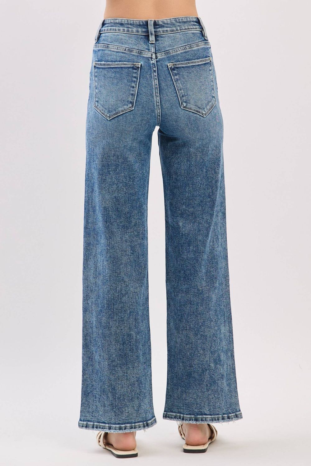 P1544W-MA HIGH RISE SLIM WIDE LEG W/ DESTROYED HEM JEANS