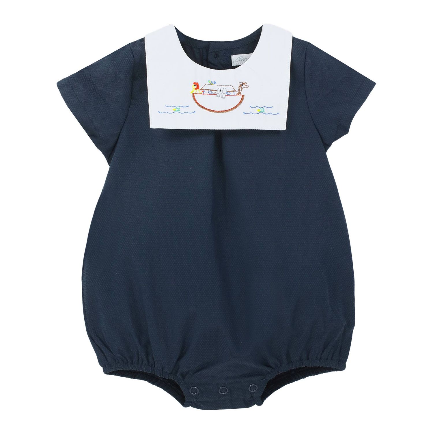 Baby Boy Navy Noah's Ark Bib Creeper, Size: 3M