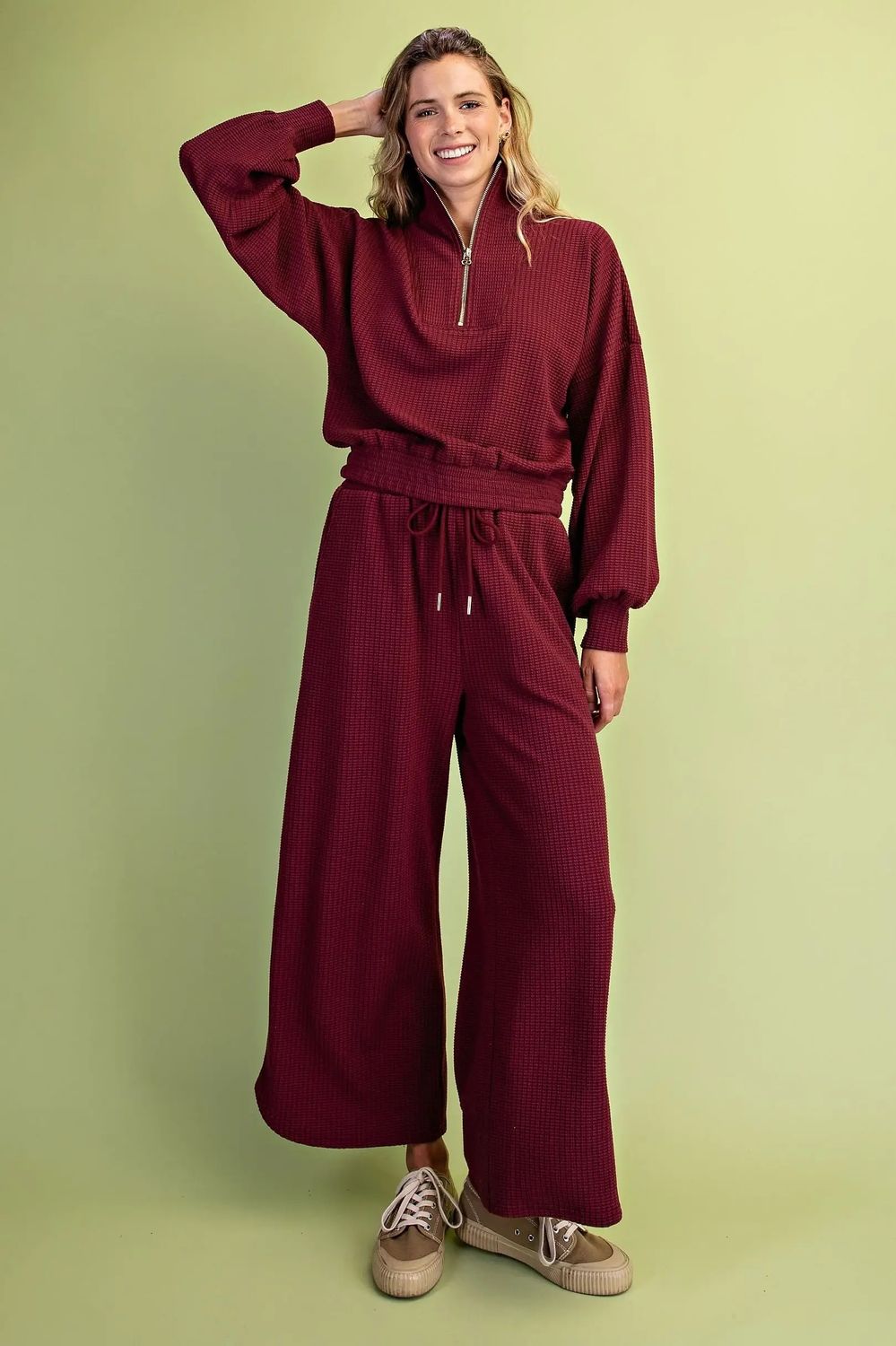 Textured half zip top and pant set