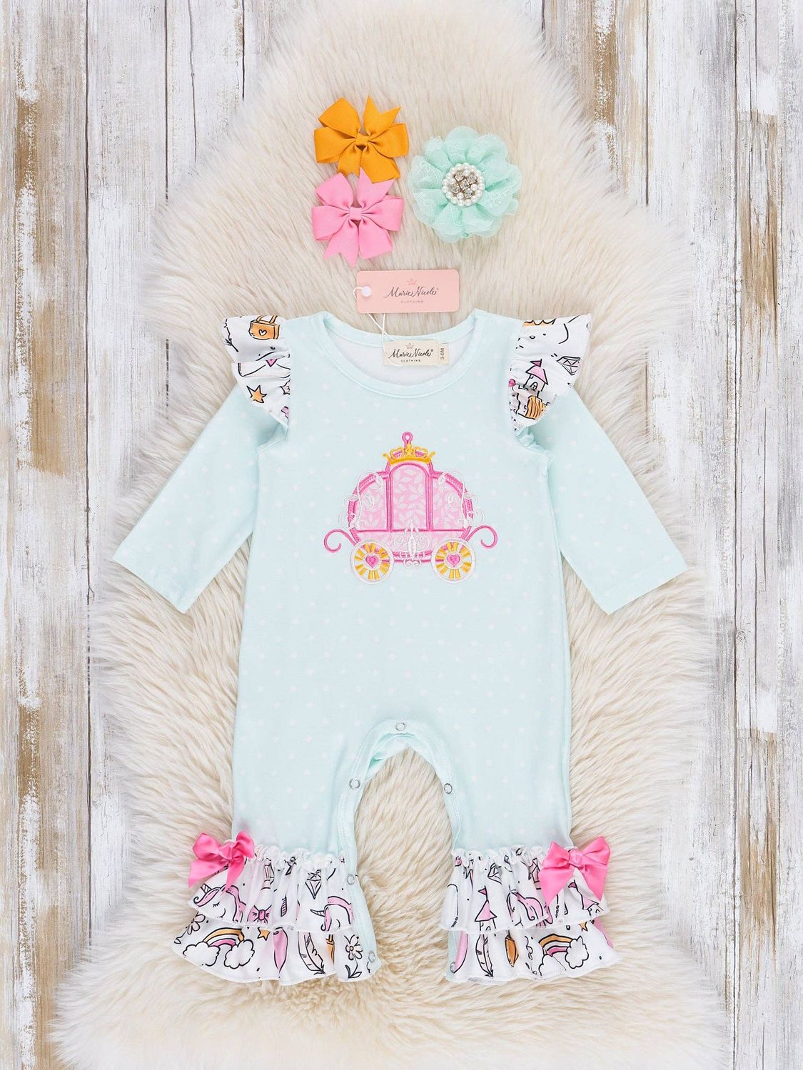 Pink &amp; Light Blue Princess Carriage Ruffle Romper, Size: 0/3MOS