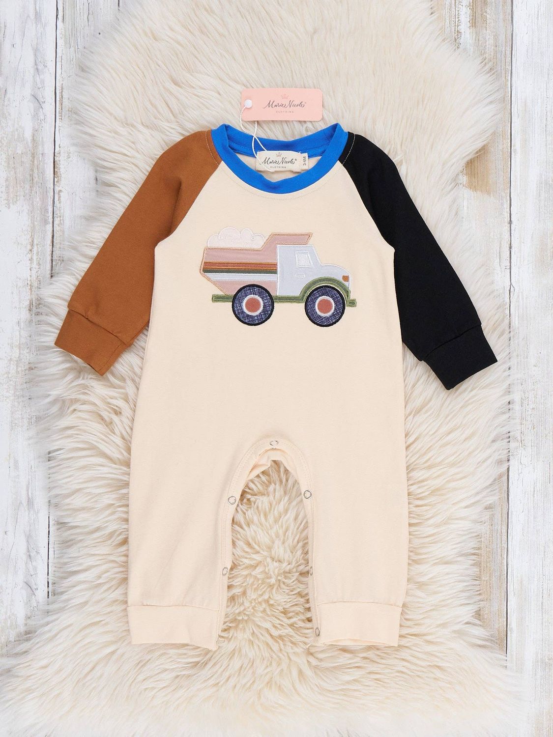 Busy Dump Truck Colorblock Romper, Size: 0/3MOS