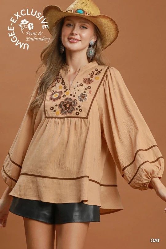 Floral Embroidered Babydoll Blouse