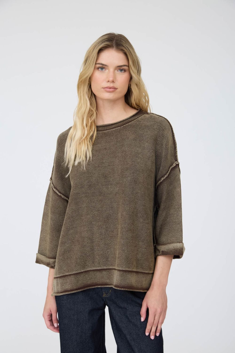 Washed Inverted Seam Short Sleeve Sweatshirt