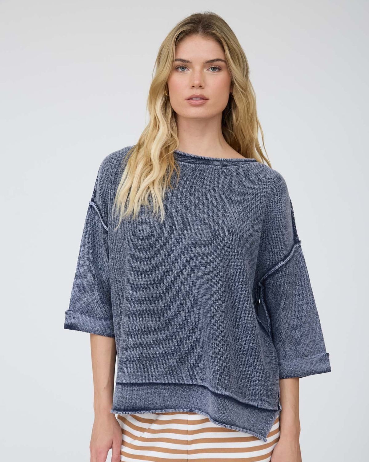 Washed Inverted Seam Short Sleeve Sweatshirt