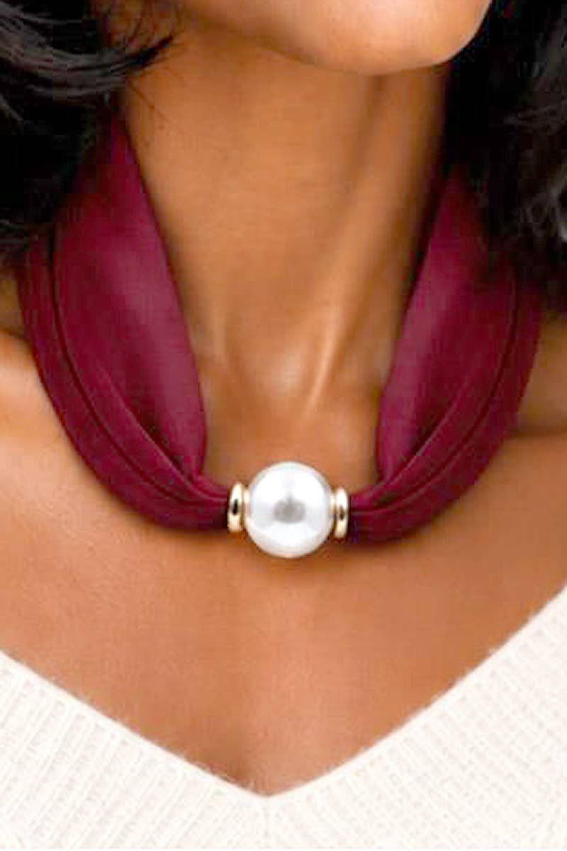 Solid Scarf Necklace, Color: Burgundy
