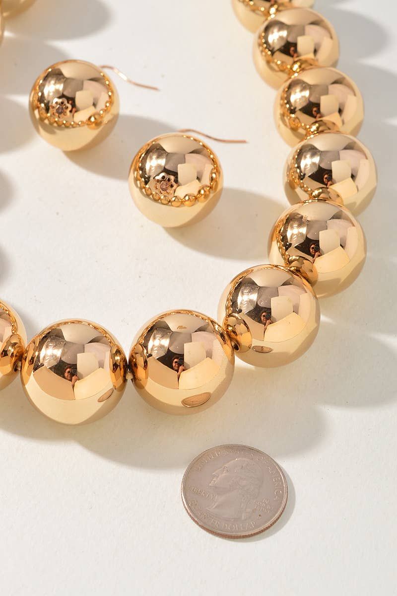 Chunky Metallic Ball Beaded Necklace &amp; Earrings Set
