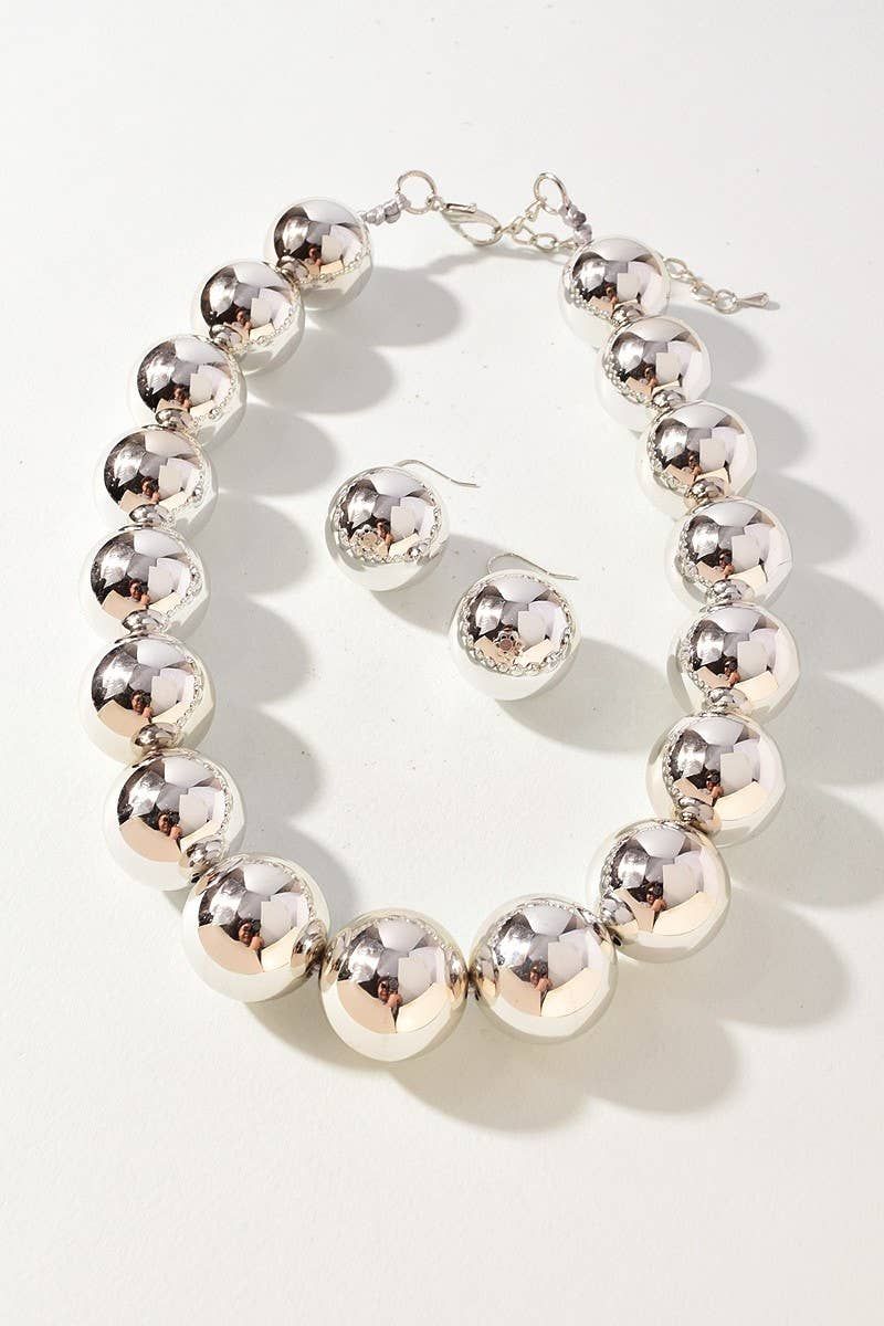 Chunky Metallic Ball Beaded Necklace &amp; Earrings Set