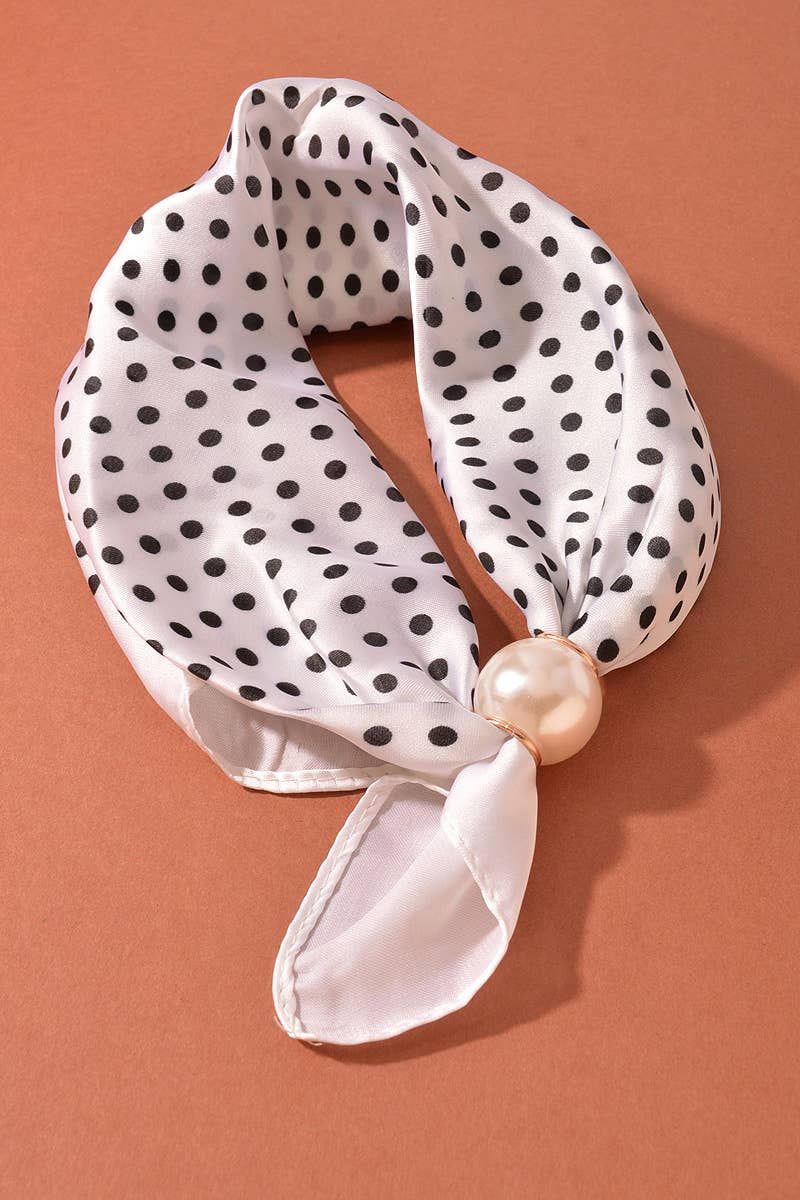 Polka Dot Scarf Pearl Statement Necklace, Color: White