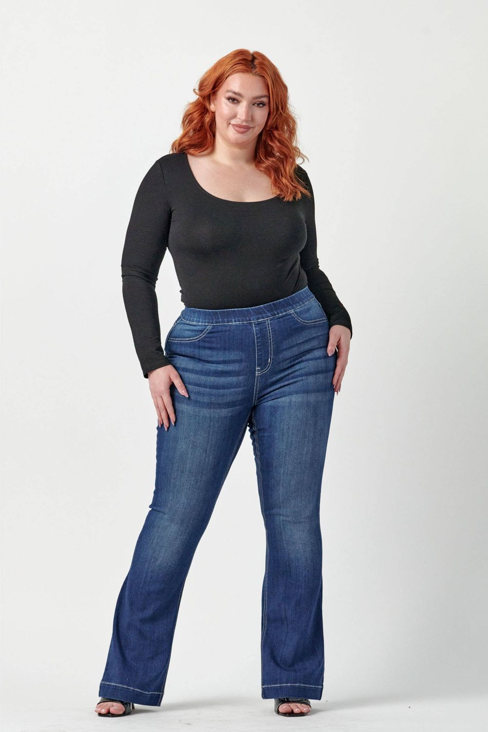 Plus Mid Rise Dark Flare Jegging [AB35324DKP]