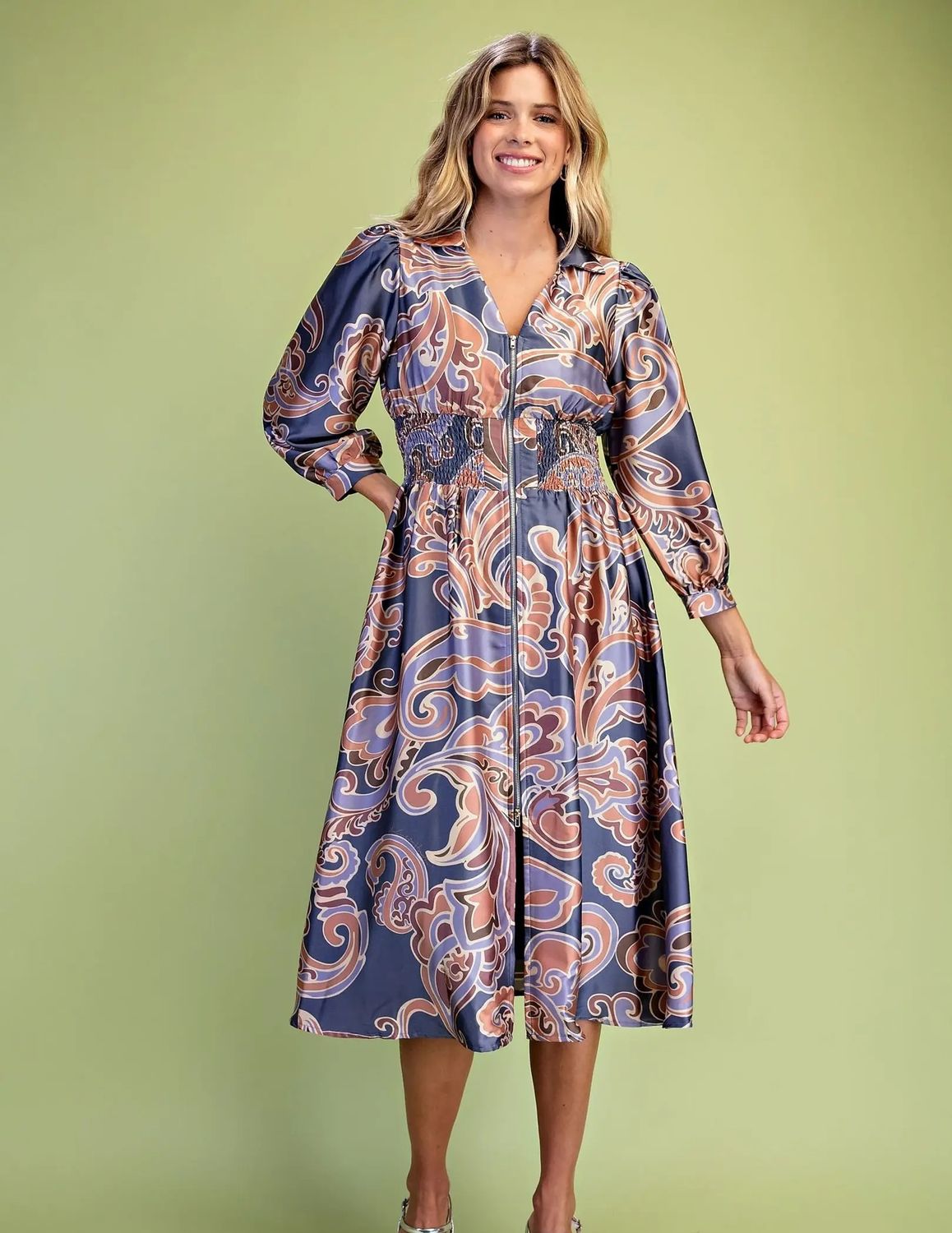 Vneck smock waist dress
