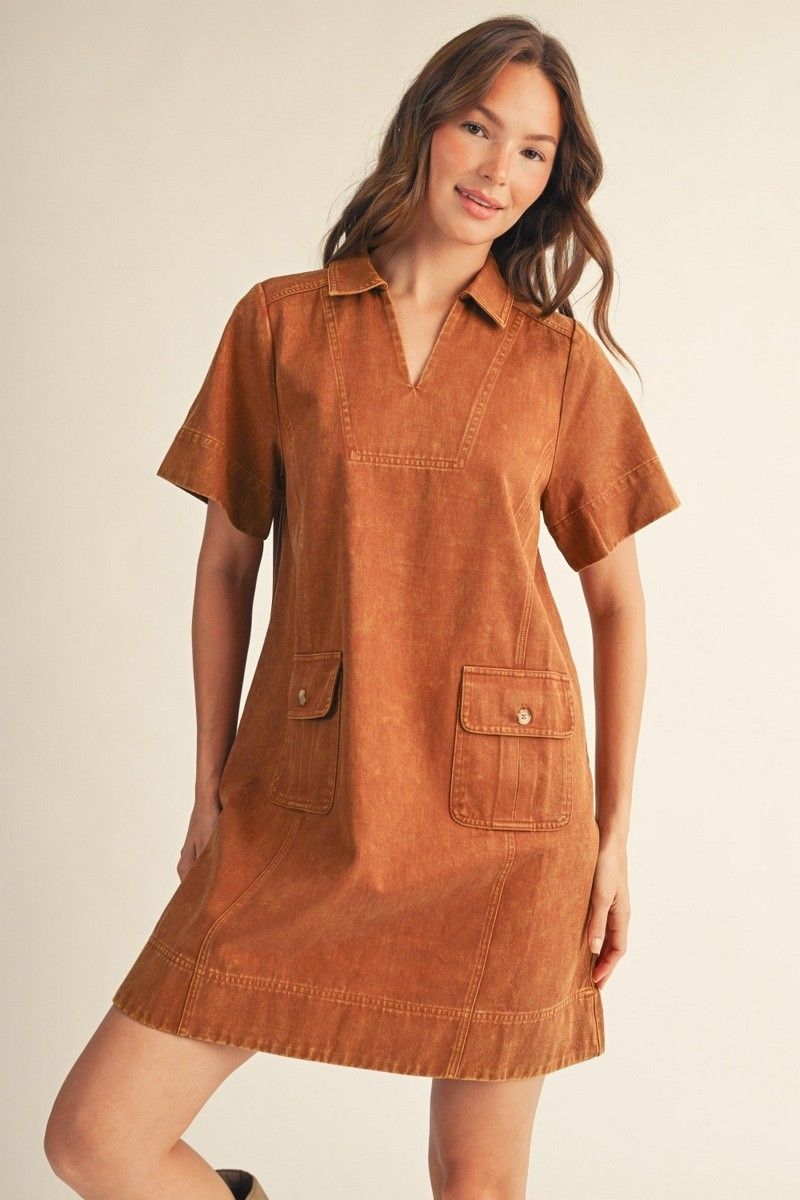 Mineral Wash Vneck Dress