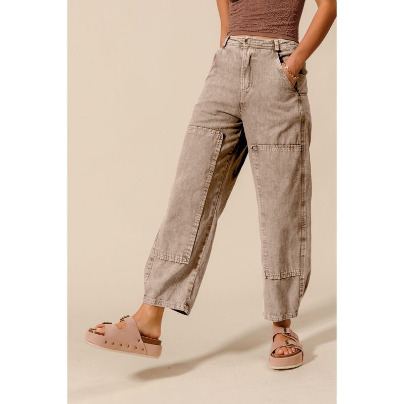 Mineral Washed Mid Rise Barrel Shape Pants 2