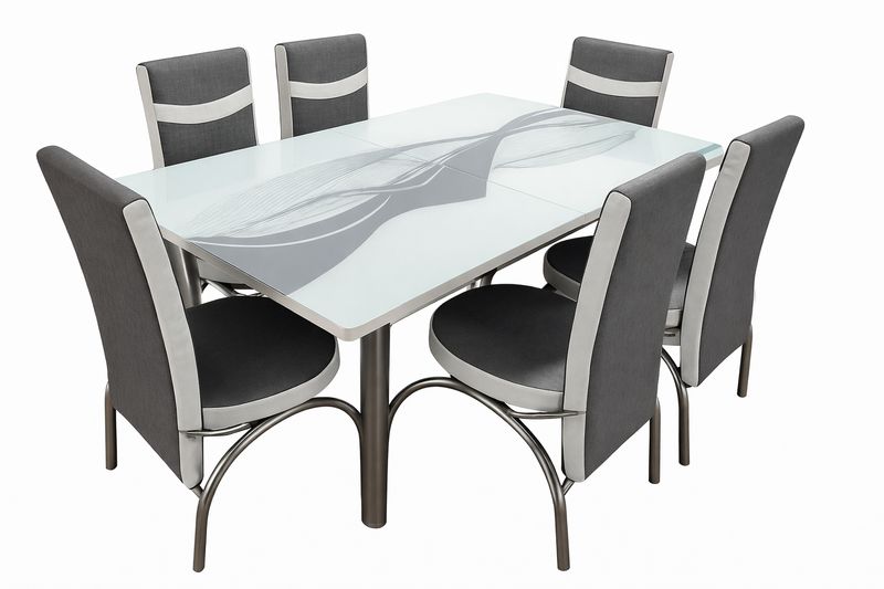 Glass Extendable +  6 Leather Chairs