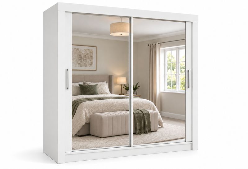 Milan 203cm Wide 2 Door Sliding Mirror Wardrobe