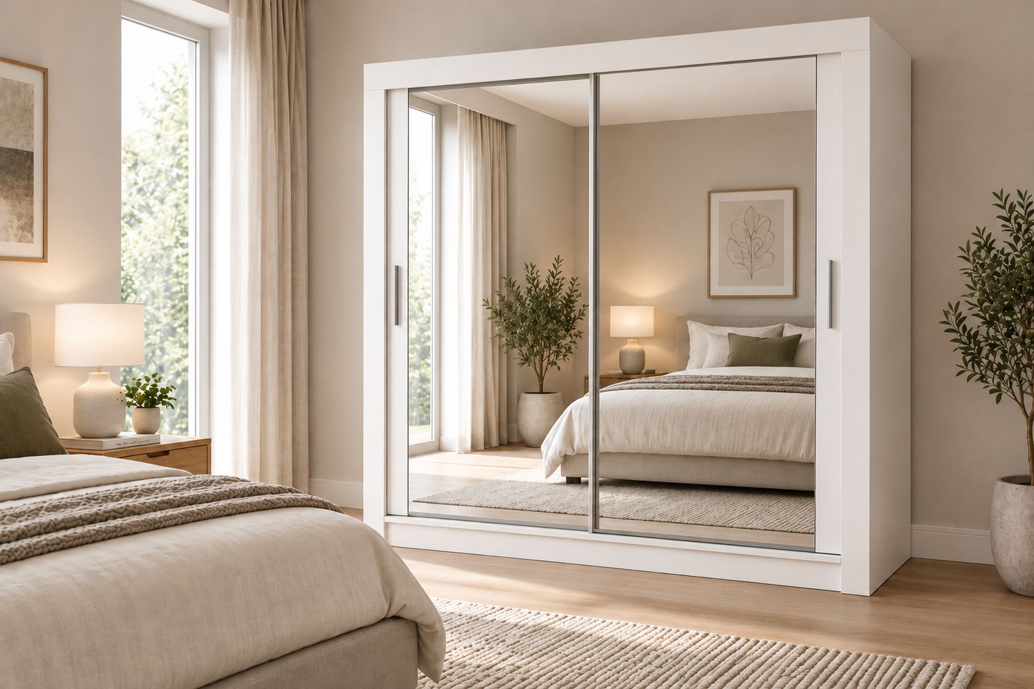 Milan 203cm Wide 2 Door Sliding Mirror Wardrobe