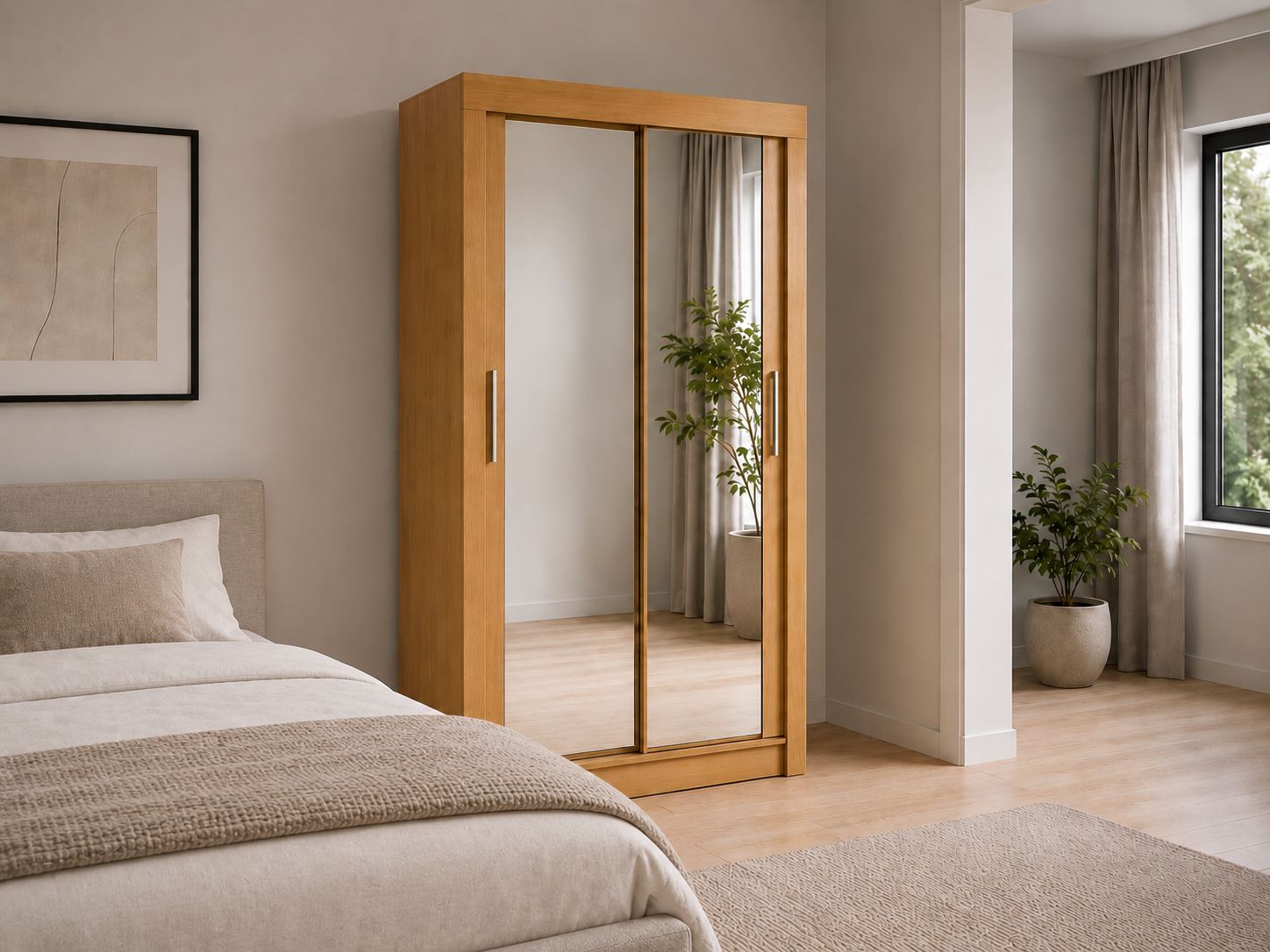 Milan 100cm Wide 2 Door Sliding Mirror Wardrobe