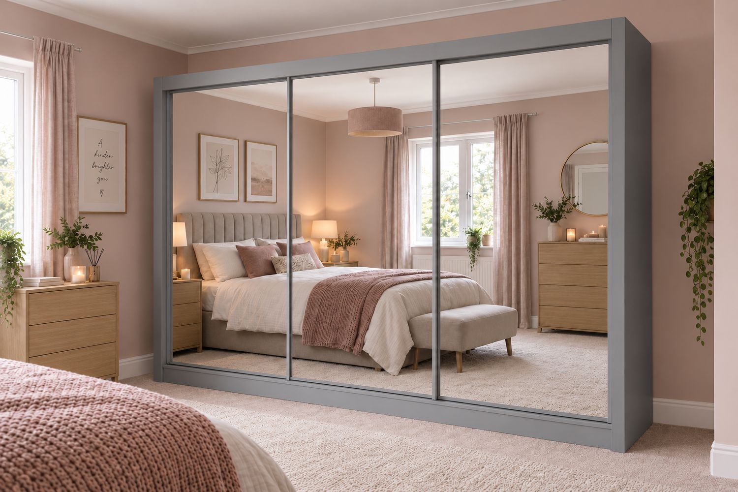 Milan 250cm Wide 3 Door Sliding Mirror Wardrobe