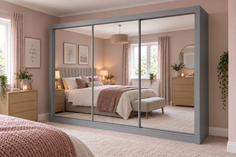 Milan 250cm Wide 3 Door Sliding Mirror Wardrobe Milan 250cm Wide 3 Door Sliding Mirror Wardrobe