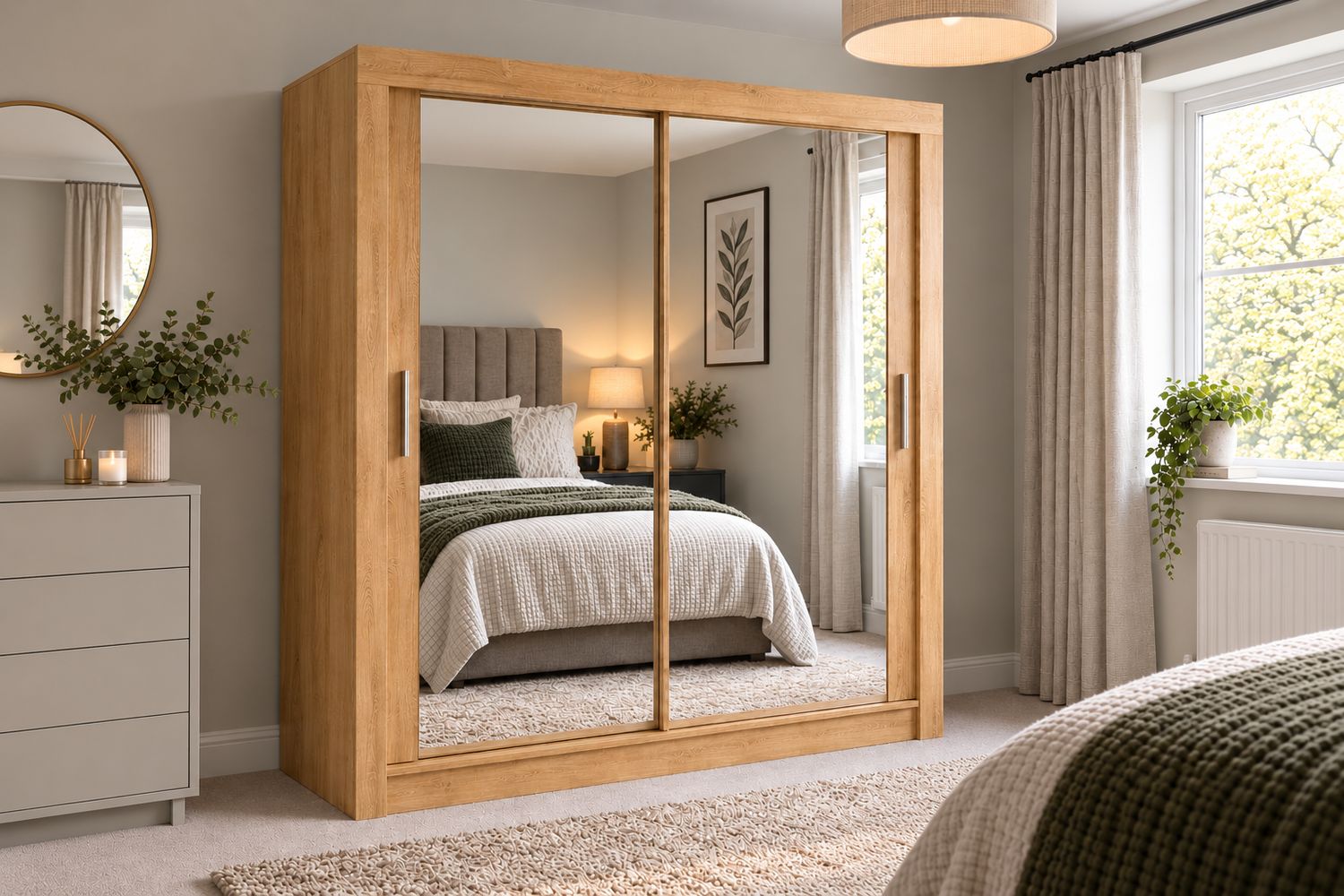 Milan 180cm Wide 2 Door Sliding Mirror Wardrobe