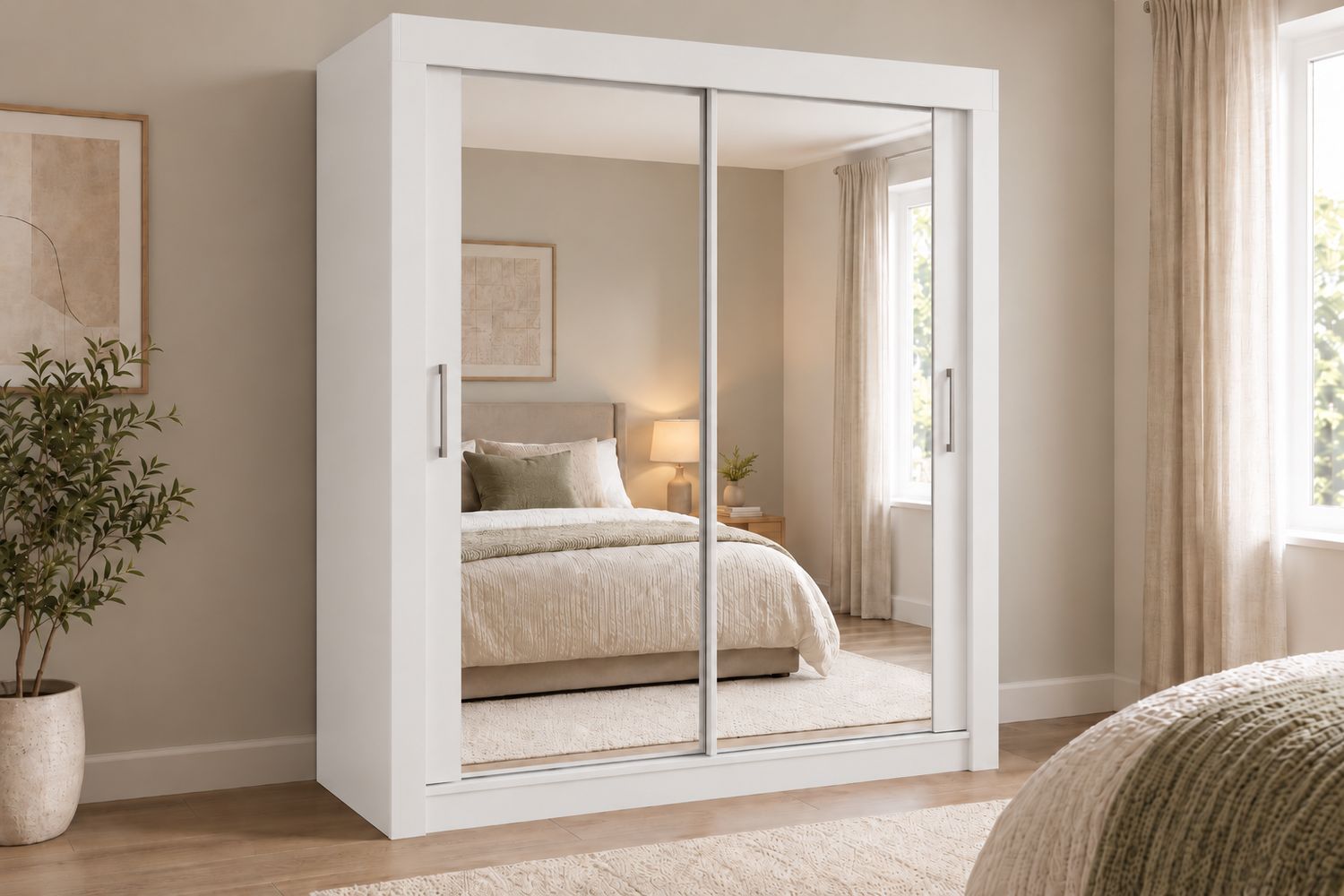 Milan 150cm Wide 2 Door Sliding Mirror Wardrobe