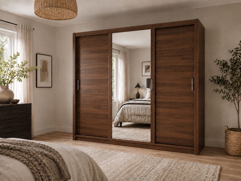 Koblenz 203cm Wide 3 Door Sliding Mirror Wardrobe