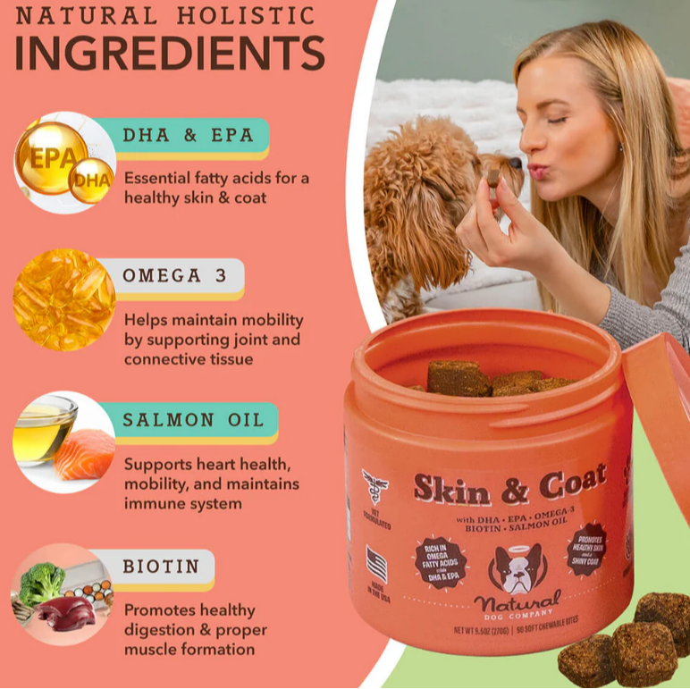 Natural Dog Co SKIN &amp; COAT Supplement, 90 ct