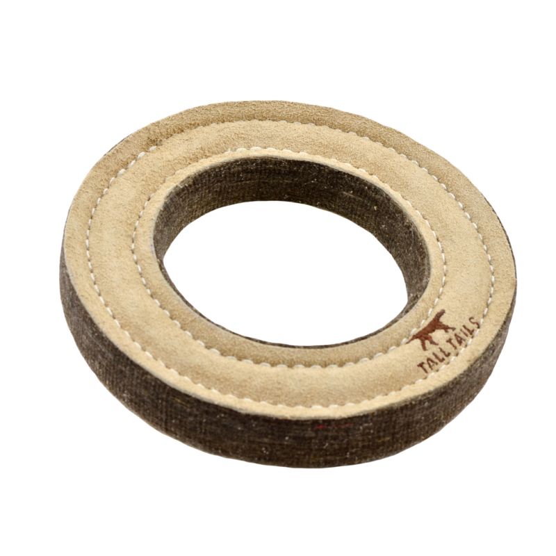 Tall Tails - Natural Leather &amp; Wool Ring Toy, 7"