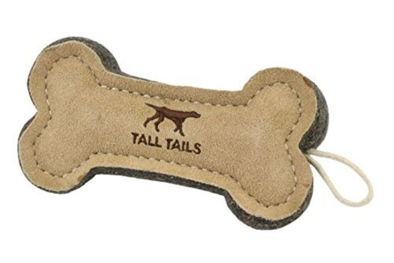 Tall Tails - Natural Leather &amp; Wool Bone Toy, 6"