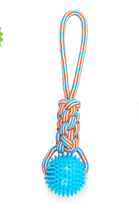 ThoozyPet Knotted Tug w/ Spike Ball - Blue, 16"