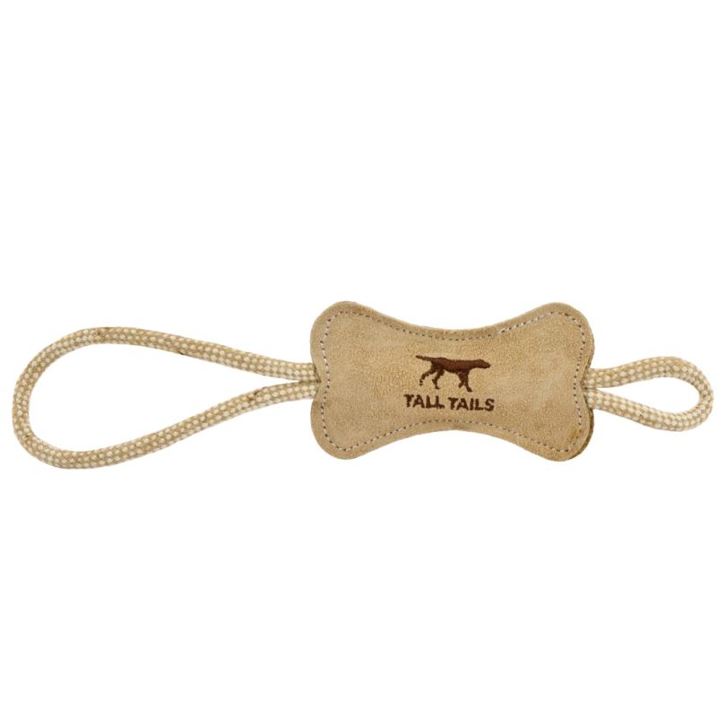Tall Tails - Natural Leather &amp; Wool Bone Tug Toy, 16"