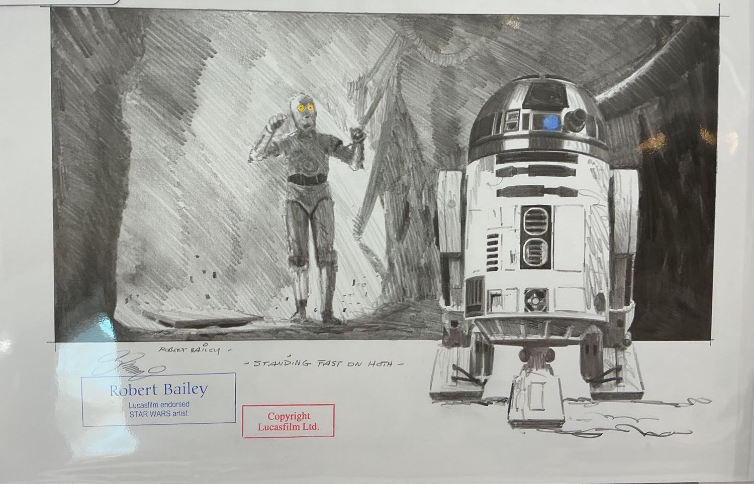 Robert Bailey Original Star Wars Graphite Drawing, 15”x10”, Art: Standing Fast on Hoth