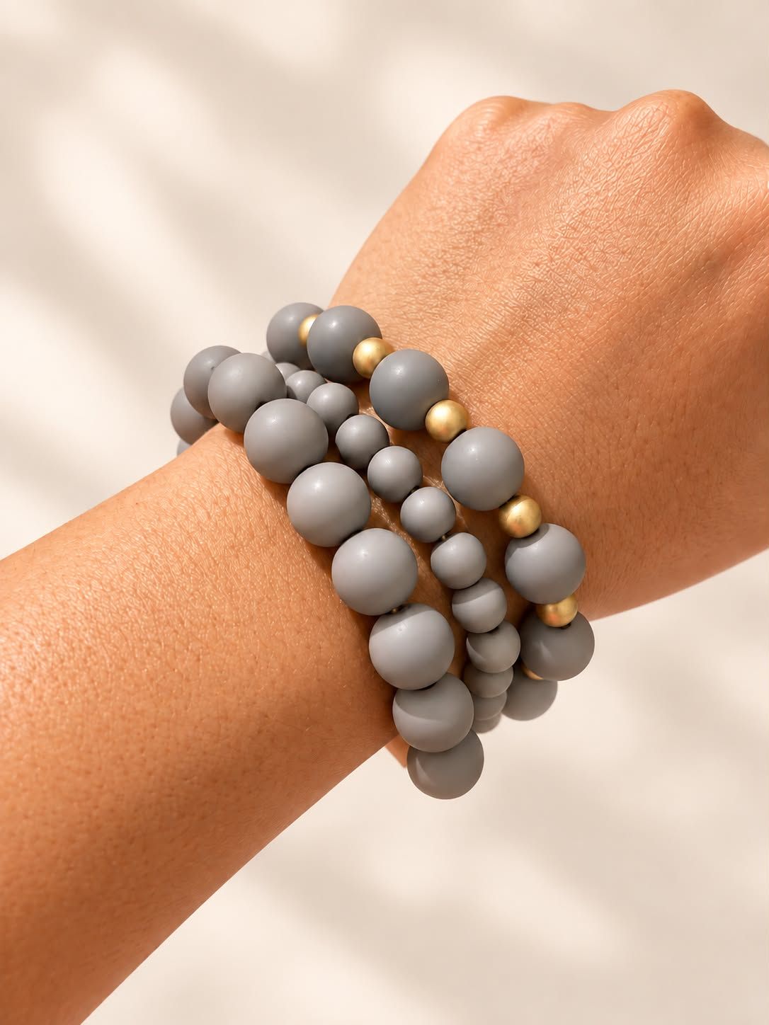 Gray Bead Bracelet Set