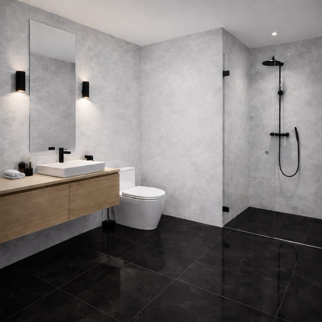 Panel PVC de pared de losa de mármol brillante  Gris Claro 260x120x0,30cm